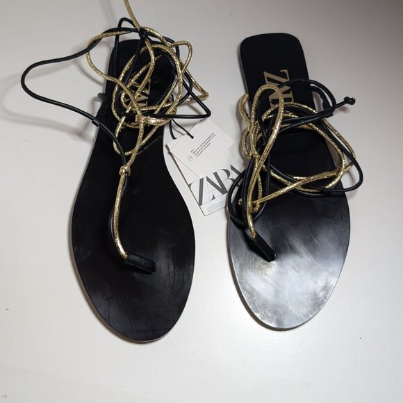 ZARA STRAPPY flat gladiator roman SANDALS SZ 7.5 LACED UP NWT  WITHOUT the box - Picture 7 of 10